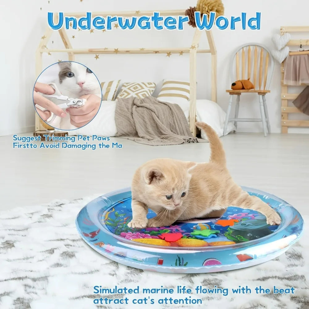 1pc Interactive Fun Design Cat Play Mat with Floating Fish Design Splash-Proof PVC for Indoor Cats