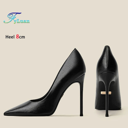 high-quality Sheepskin High Heels Party Office Fashion Pointed Shallow Women Shoes 6 8 10CM Stiletto Naked color Female Pumps