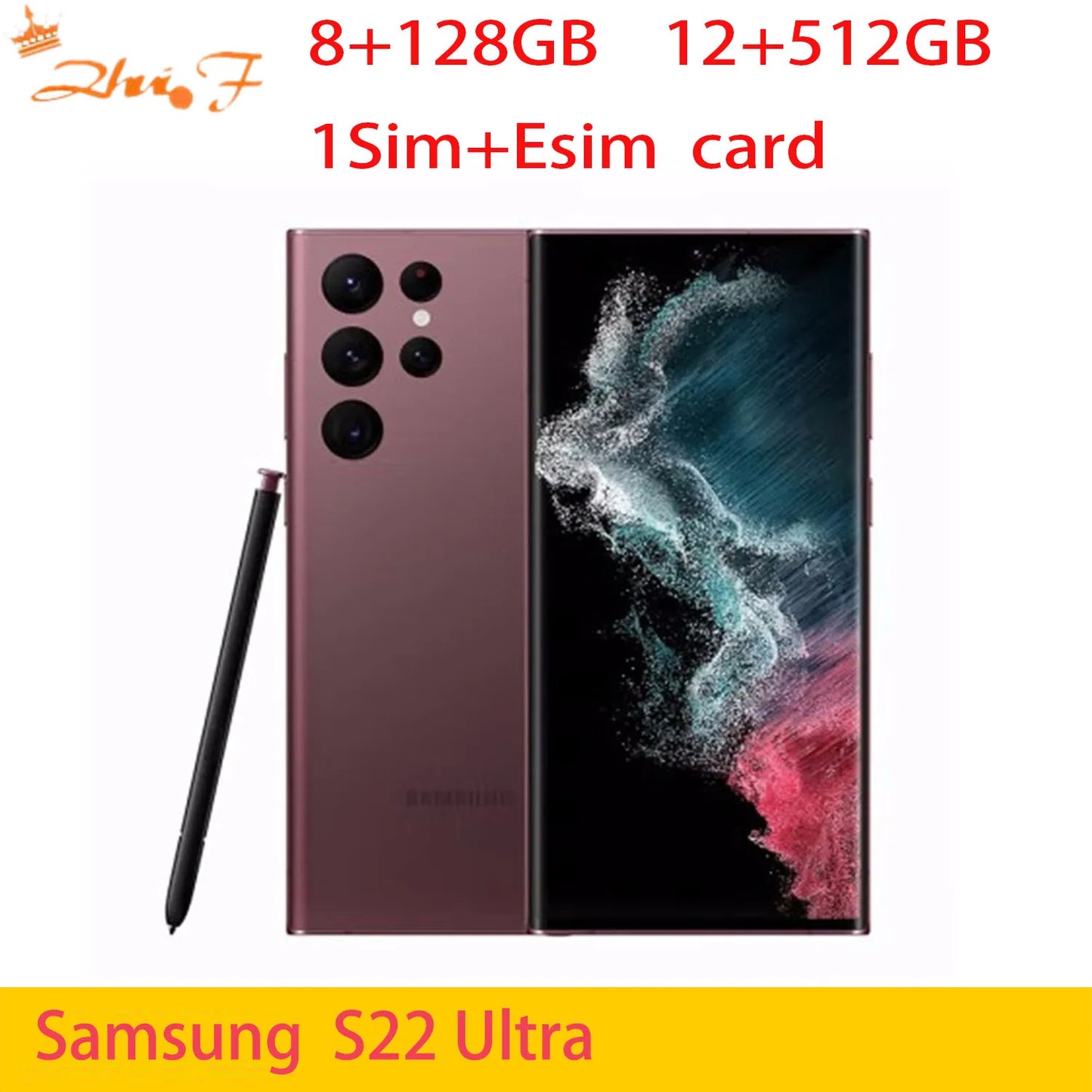 Samsung Galaxy S22 ultra s22u 5G s908u1 s908u s908B/DS 108mp 8 RAM 128/256/512GB, 5000mAh, 6.8 inch, Snapdragon 8, cell phone - Merit Sell