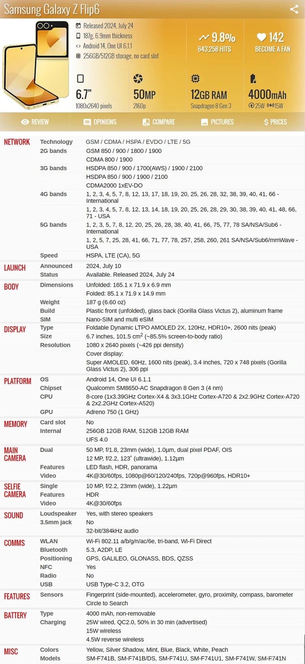 Samsung Galaxy Z Flip 6 Z Flip6 5G F741B F741U1 F741N 6.7" 12GB 256/512GB NFC Snapdragon Original Foldable 99% New Cell Phone - Merit Sell