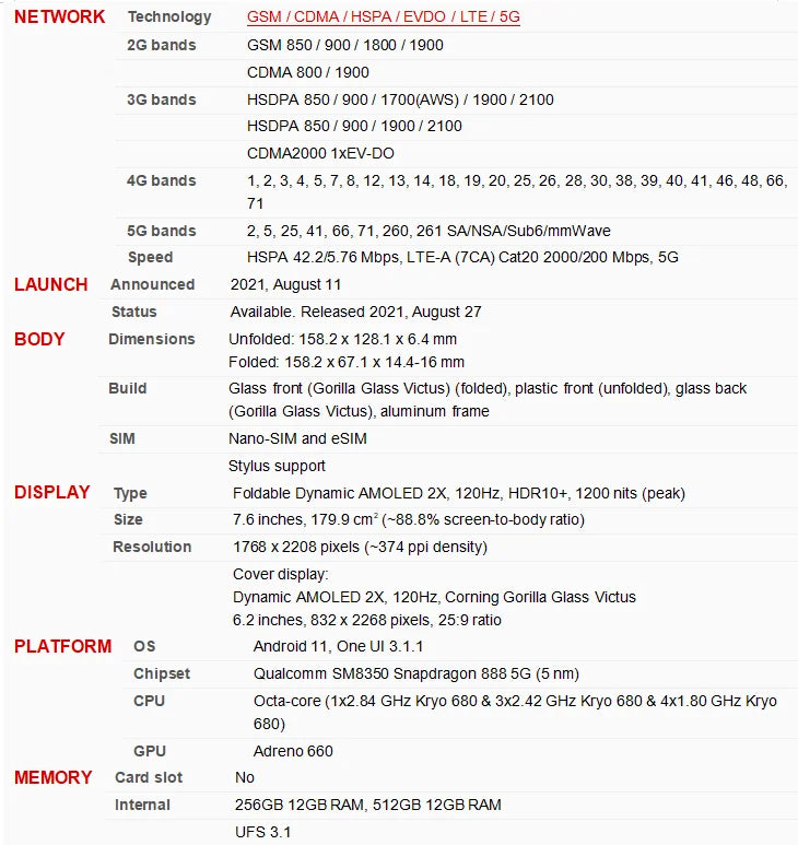 Samsung Galaxy Z Fold 3 Fold3 5G F926B F926U1 F926N 7.6" Foldable 12GB 256/512GB NFC Snapdragon Original 99% New Cell Phone - Merit Sell