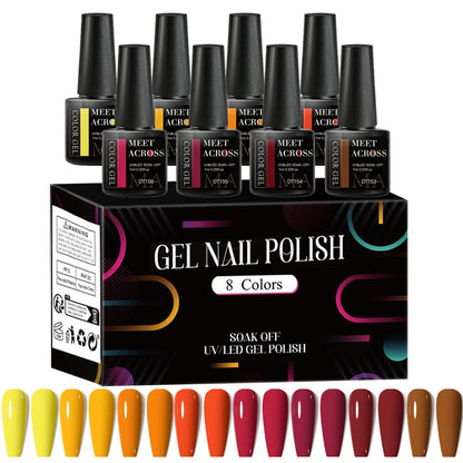 MEET ACROSS 8Pcs/Set Red Pink Gel Nail Polish Spring Colorful Laser Nail Art Gel Varnish Nail Supplies Manicure For Nails
