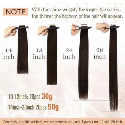 Ugeat Human Hair Tape in Extensions Brown Hair Extensions Real Human Hair Dark Brown Remy Hair Invisible Double Sided