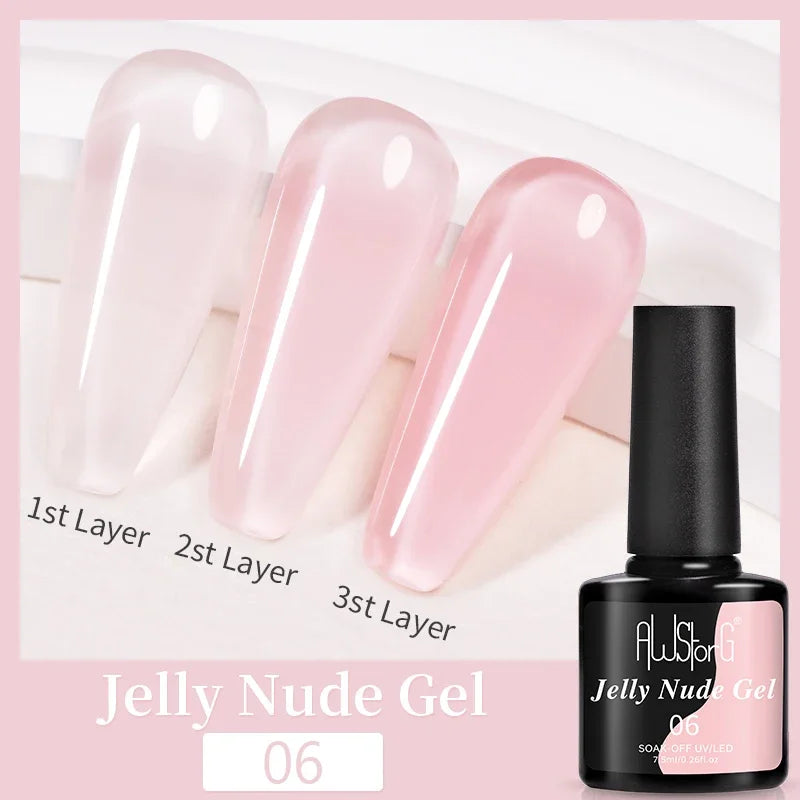 AWStorG 15ML Fiber Builder Nail Gel In A Bottle UV Semi Permanent Clear Pink Nail Strengthener Extension Construction Gel
