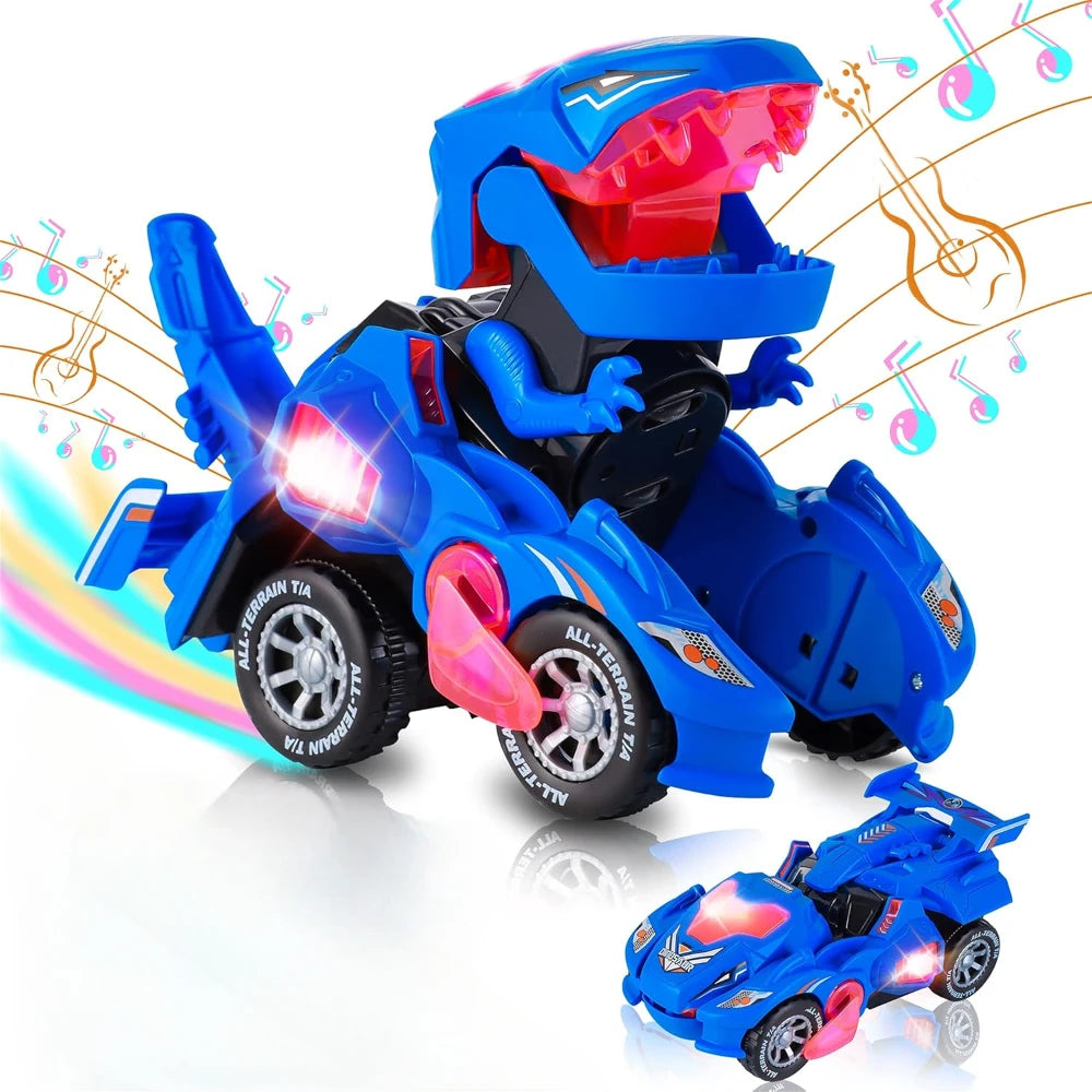 Transforming Car Dinosaur Toy for Kids, Dino Transformer Toy Car with Light Music for Toddlers 1-3, Christmas Gifts for Boys