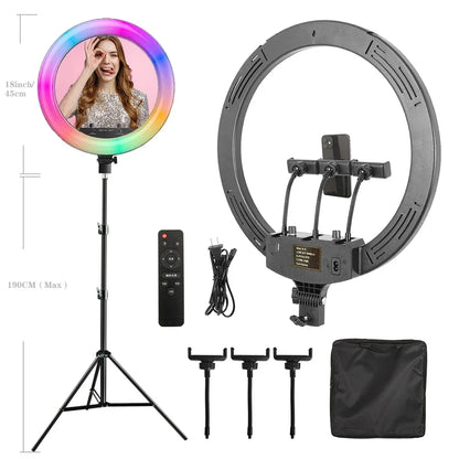 18 Inch 45cm Selfie RGB Ring Light with Tripod Usb Rechargeable LED Light, Dimmable, for Photo Studio