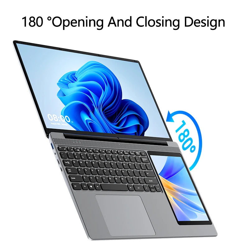 15.6"+7" Dual Screen Laptop Intel Celeron N100 32GB 16GB DDR4 RGB Backlit Keyboard Computer Notebook Laptops Touch Screen