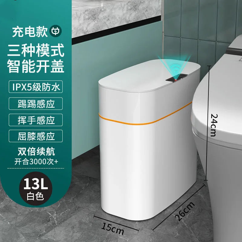Large Capacity Smart Home Intelligent Induction Trash Can with Automatic Opening Lid for Household Toilet