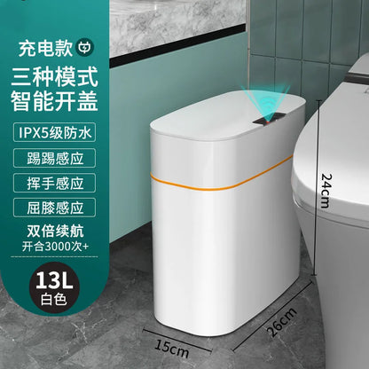 Large Capacity Smart Home Intelligent Induction Trash Can with Automatic Opening Lid for Household Toilet