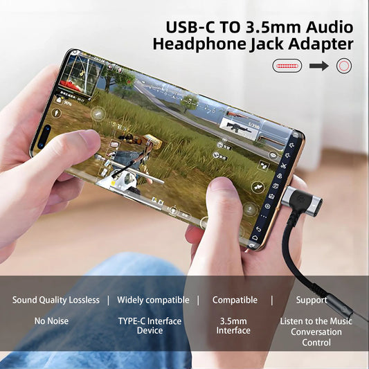 USB C to 3.5mm earphones and charger adapter 2-in-1 C-type to Aux microphone jack, with PD 100W fast charging encryption dongle.