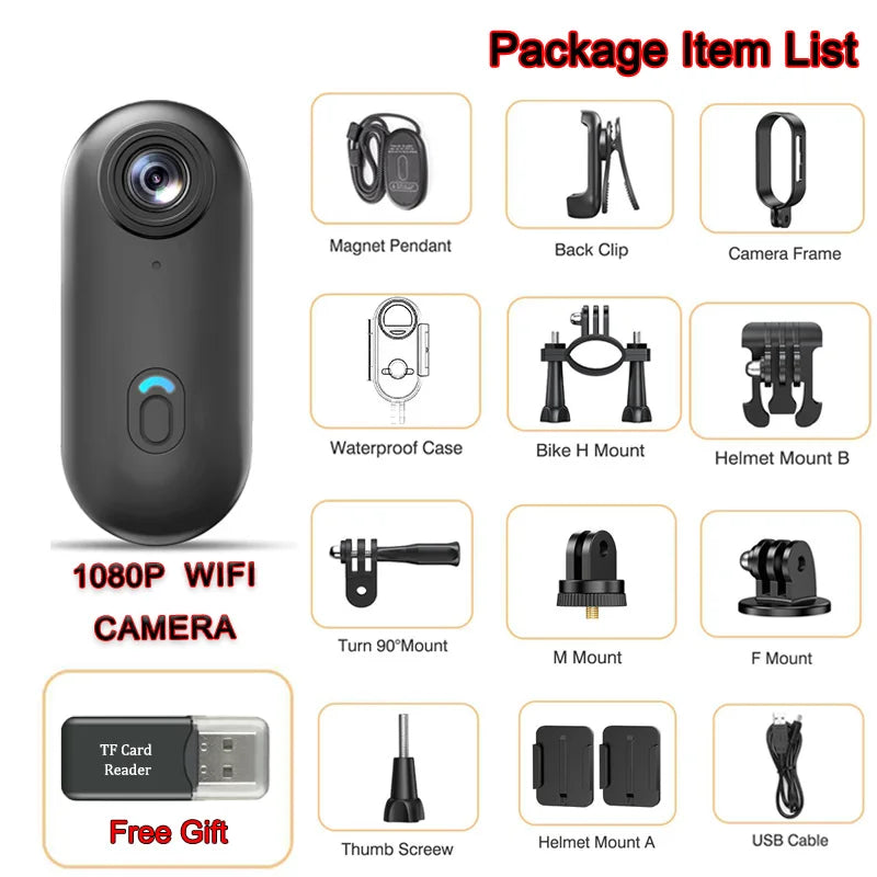 4K Mini HD WiFi 2.4G Action Camera Waterproof Magnetic Clip Click Chest Body Motorcycle POV Wearable Thumb Video Vlog Cameras