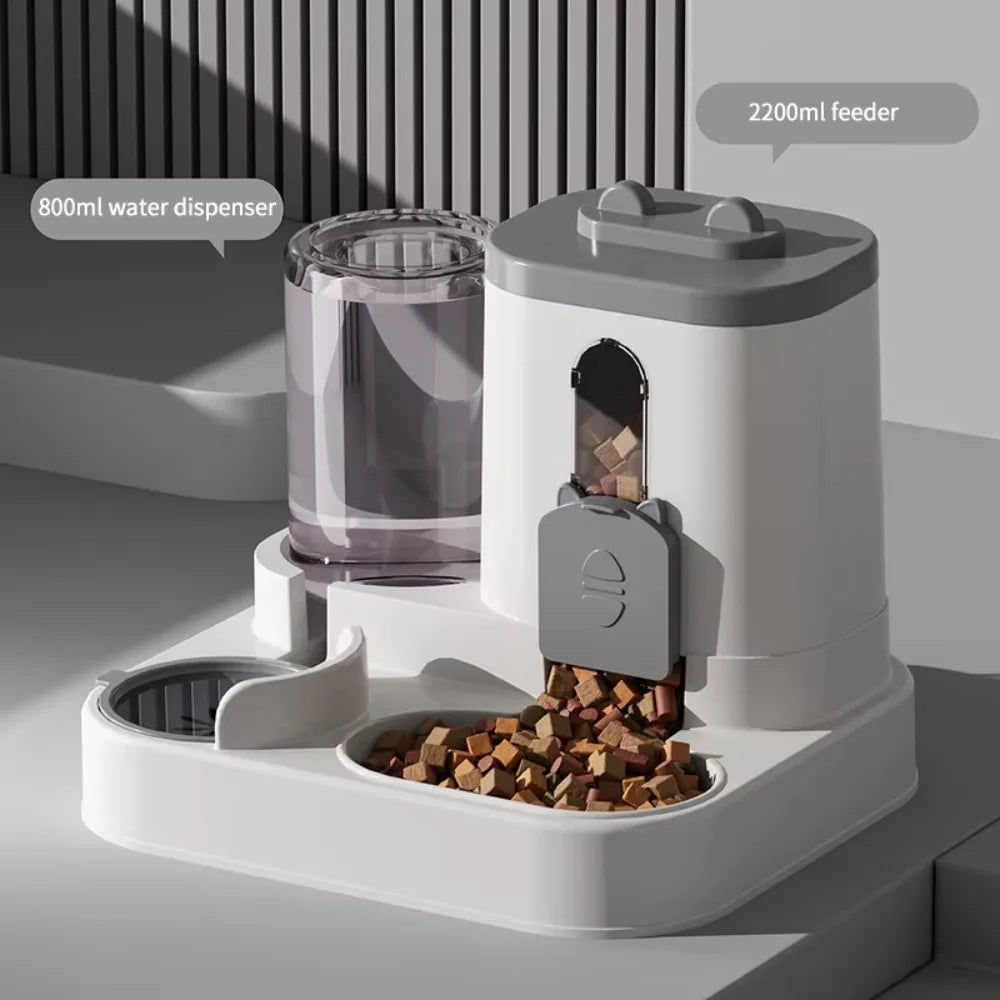 2 in 1 Automatic Pet Feeder and Water Dispenser Set Large Gravity Food Feeder Waterer for Small and Medium Cats Dogs