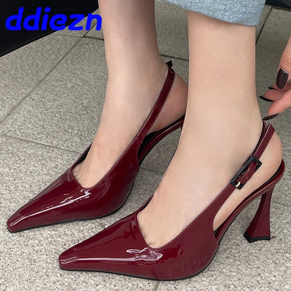 New In 2025 Pumps Footwear Elegant Women Heeled Shoes Fashion Buckle Strap Female Pointed Toe Slingbacks Ladies High Heels Shoes