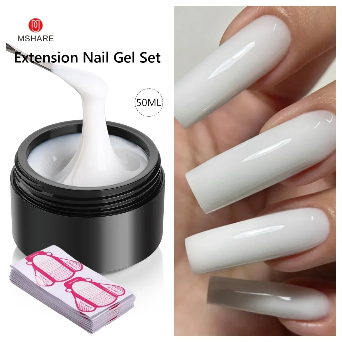 MSHARE 50ML Self Leveling Extension Nail Gel Set UV Led Construction Gel For Manicure Extend French Nail Art Build Nail - Merit Sell