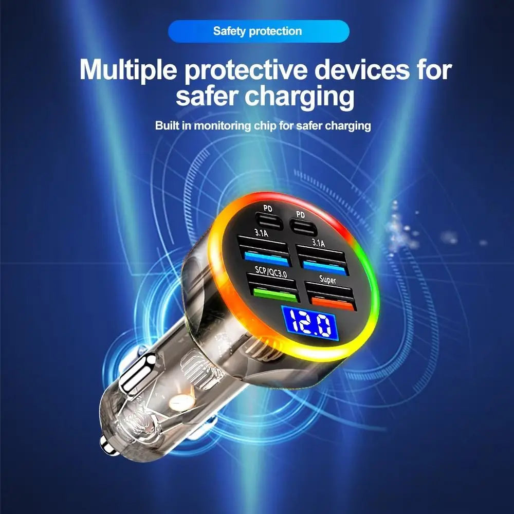 Dual USB Output Mobile Phone Car Charger Type C Universal 6 Ports Car Chargers Mini Fast Charging Car Charger Adapter