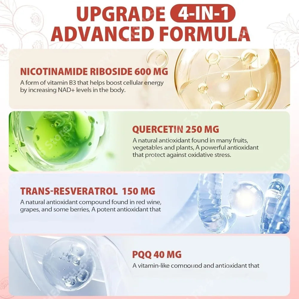 NAD+ Liquid Supplement, 1000mg High-Potency with Resveratrol PQQ, Support Cellular Energy, Focus 30 PCS