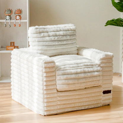 Kids Bean Bag Chair, Comfy Faux Fur Bean Bag Sofa with Filler, Upholstered Floor Sofa with Pillows and Armrests, Lazy Floor Chai
