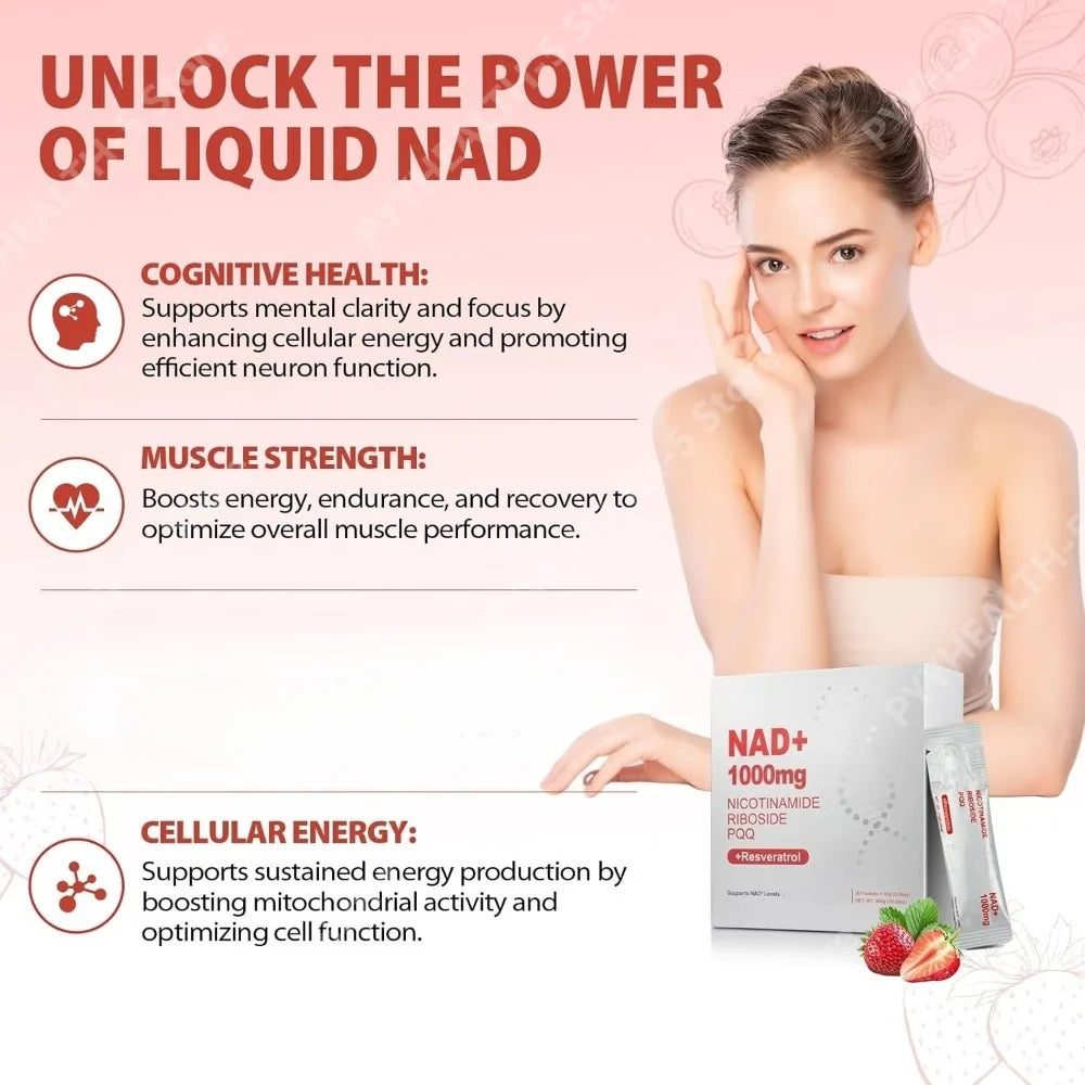 NAD+ Liquid Supplement, 1000mg High-Potency with Resveratrol PQQ, Support Cellular Energy, Focus 30 PCS