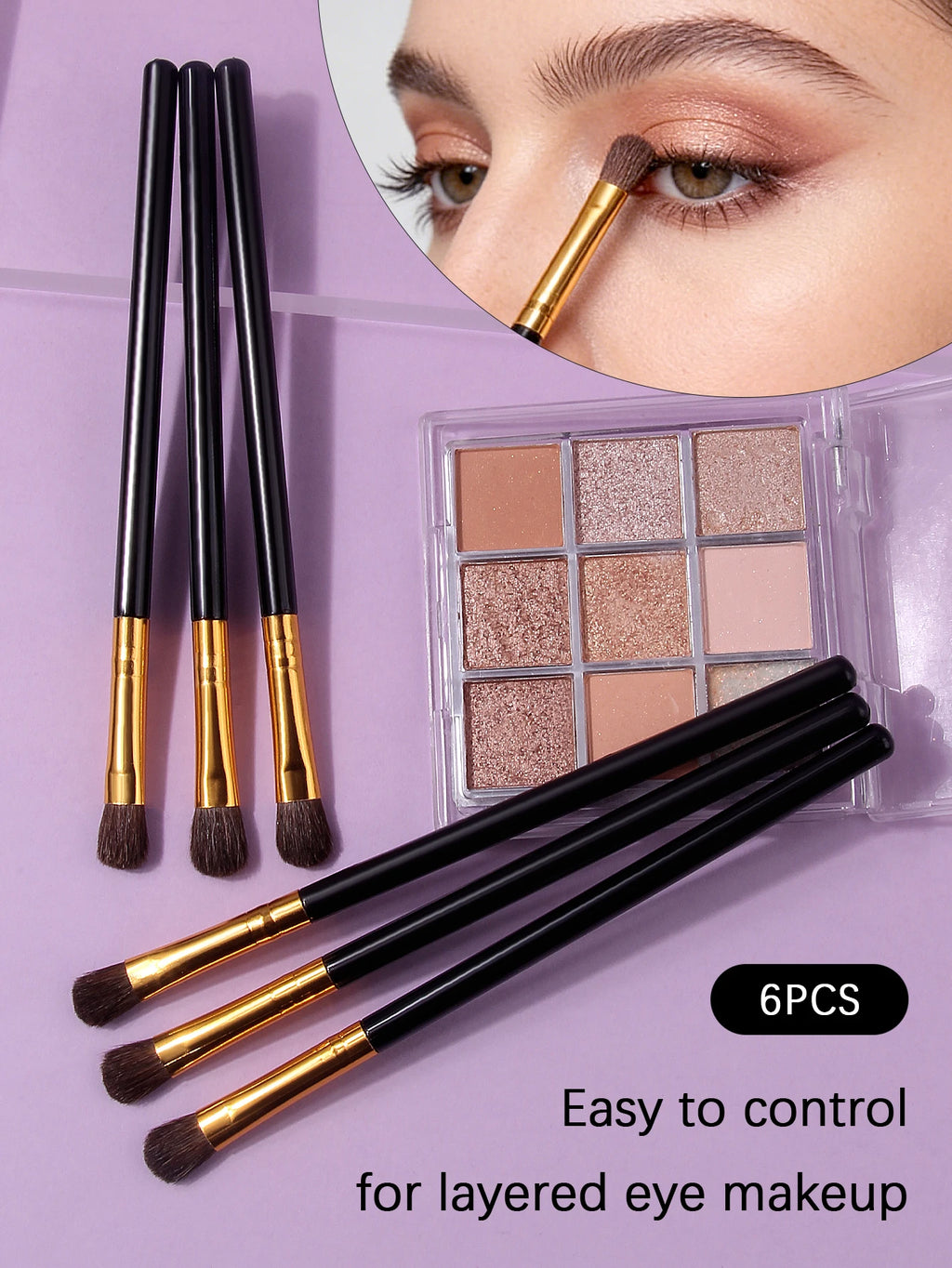 6pcs Little Horsehair Eyeshadow Brush Set: Soft animal hair high-gloss Nose Shadow Brush, Eyeshadow Blending Makeup brush
