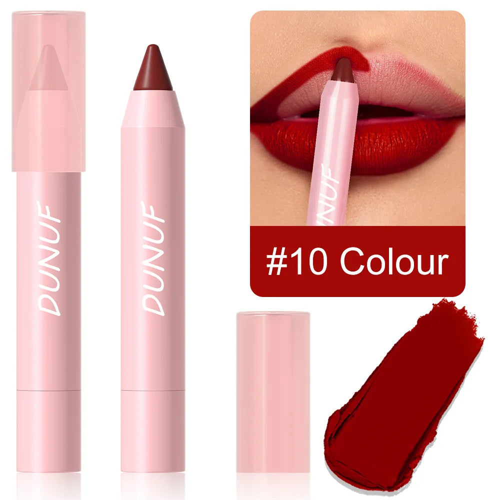 18-Colors Lipstick Pencil Waterproof Sexy Red Matte Contour Tint Lipstick Lasting Non-stick Cup Lipliner Pen Lip Makeup Cosmetic - Merit Sell