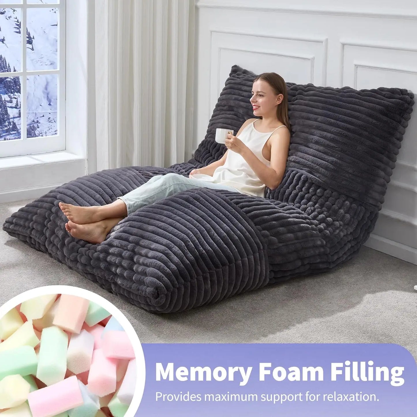 3 in 1 Bean Bag Chair Giant Bean Bag Chairs Convertible Bean Bag Floor Cushion with Machine Washable Cover Beanbag Chairs