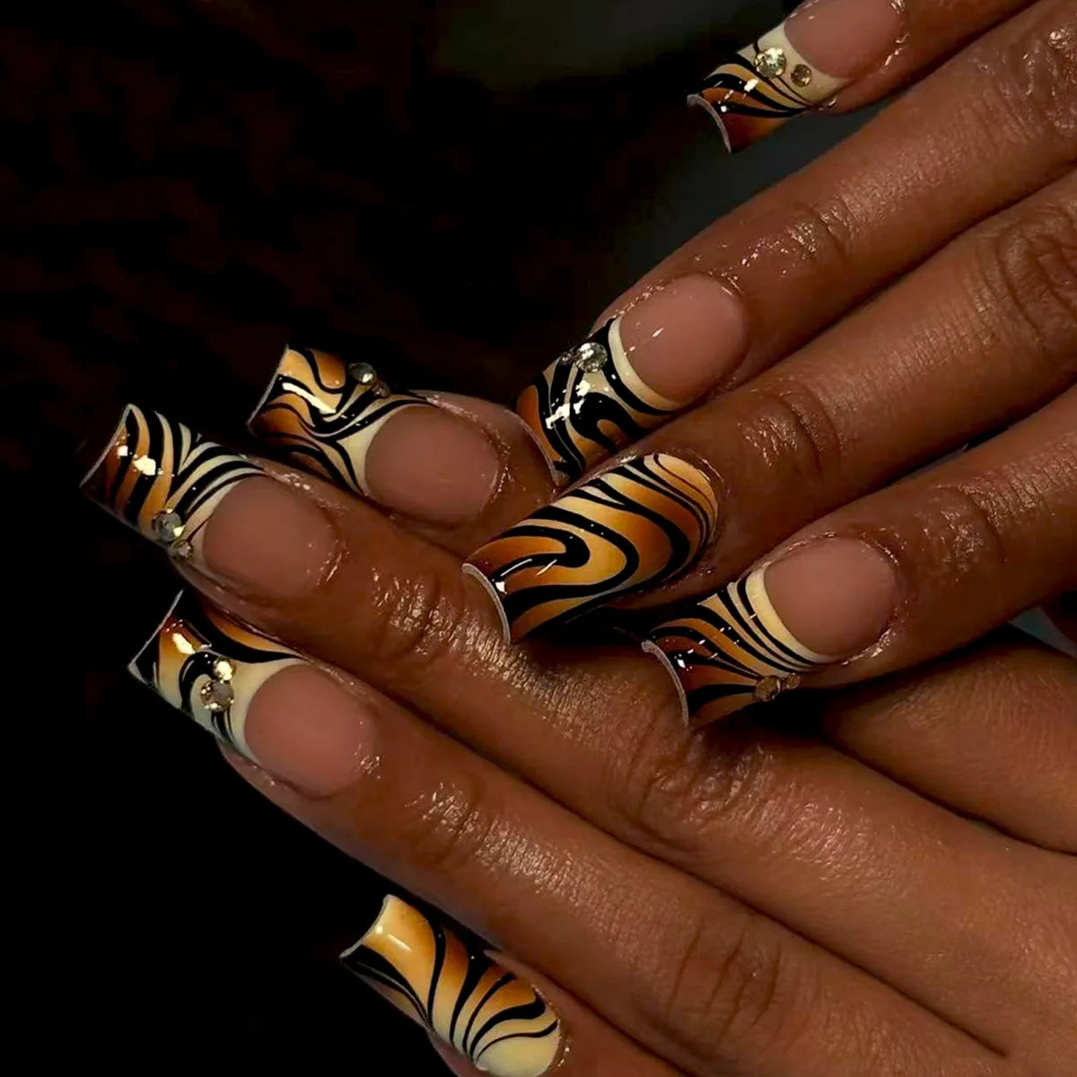 24pcs Smudging Color Simple False Nail Tips European Long Coffin French Style Press On Nails Spicy Girl Detachable Fake Nail