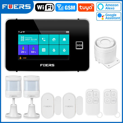 FUERS 4.3 Inch TFT Screen WiFi GSM Tuya Smart Home Security Alarm System G60B Temperature Humidity Display 433MHz Control Siren