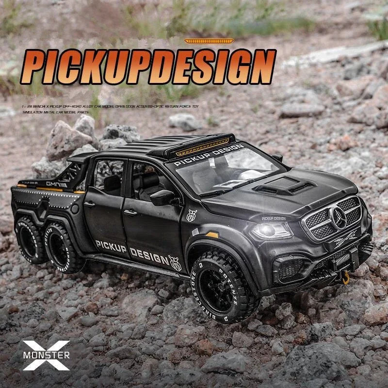 1/28 X-class 6X6 Tyre Pickup Metal Diecast Alloy Toy Cars Models Trucks For Boys Childrens Kids Off-road Vehicle Collection Gift