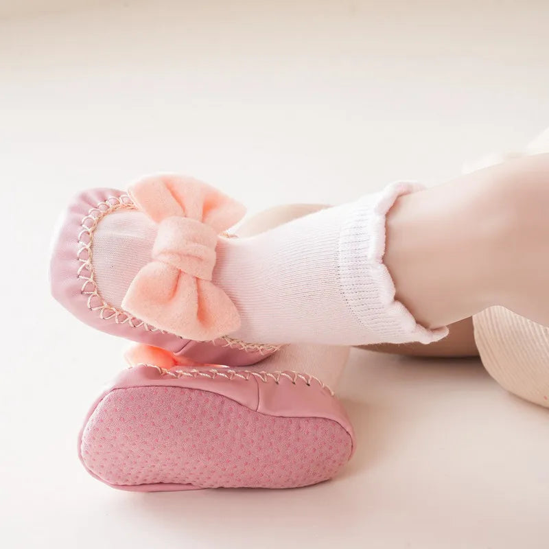 Baby Girls Socks Shoes Autumn Winter Clothes Cute Bow Socks Non-slip Soft Lightweight Floor Socks Baby Items Clothing