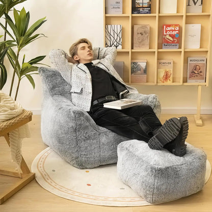 Limited-time offerBean Bag Chair with Ottoman, Armrest Bean Bag Chairs with Filler, Ultra Soft Fluffy Faux Fur Bean Bag Chair wi