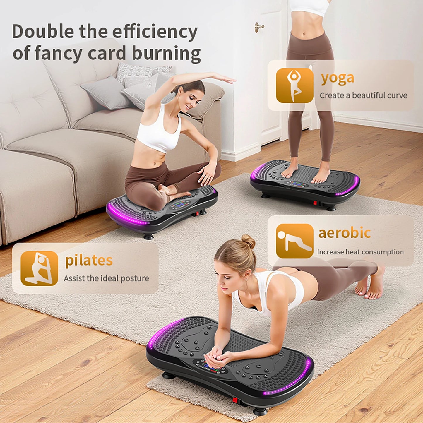 LED Light Vibration Plate Exercise Machine 200kg 9 Mode for Full Body Training Fat Burning&Muscle Building Weight Loss&Shaping