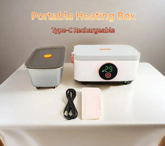 Portable Lunch Warmer Box Electric 1L Capacity USB Rechargeable Cordless for Office Travel Car LED Display Type-C