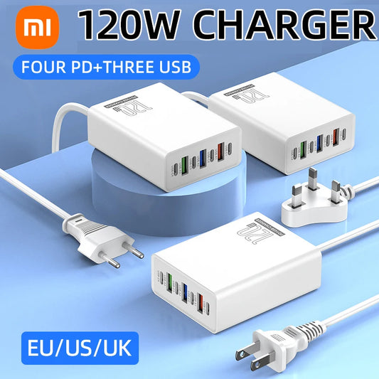 Xiaomi Phone Desktop Charger 120W Adapter Power Multiports USB Type-C Fast Charging EU/US/UK Plug For iPhone Xiaomi Huawei
