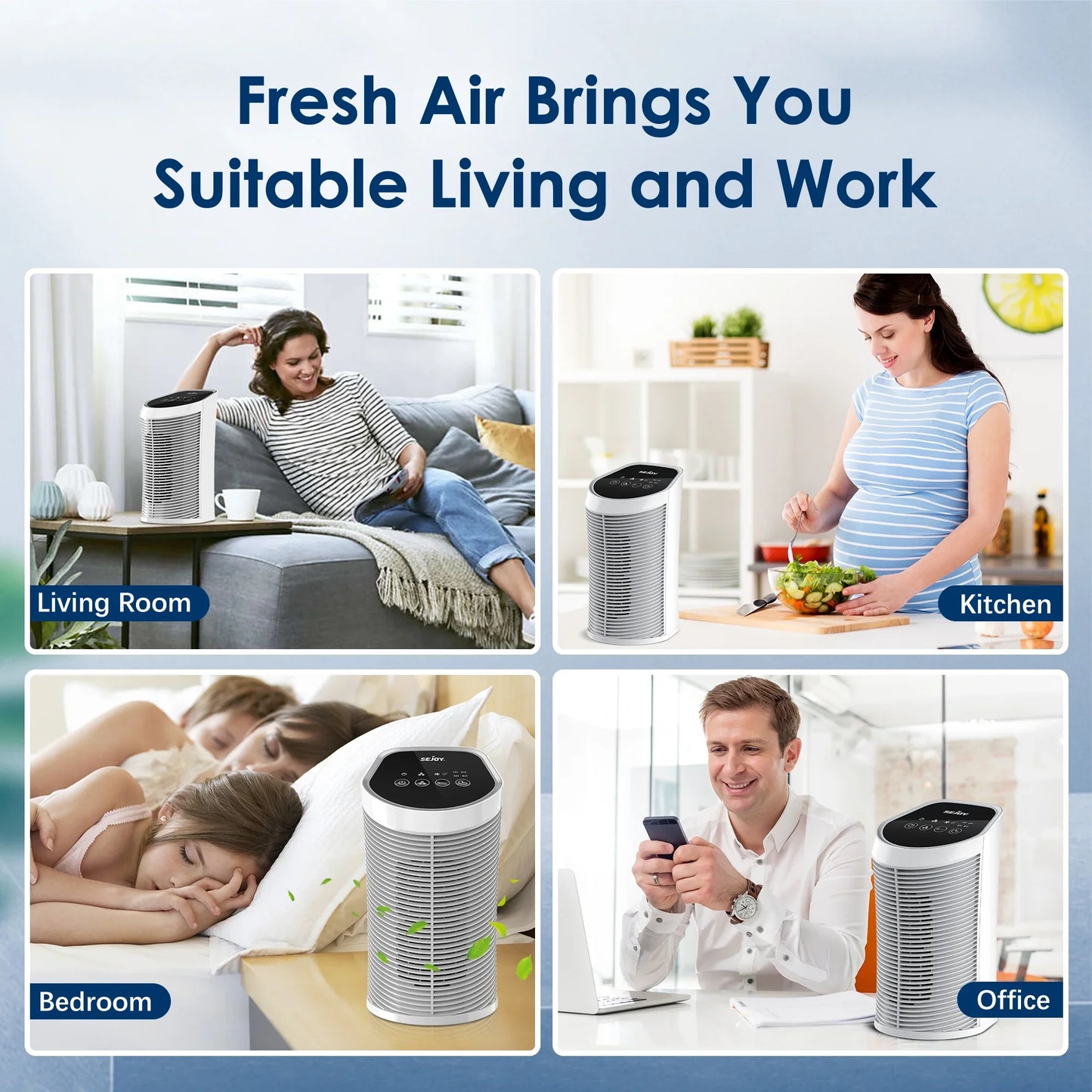 Sejoy 25W HEPA Air Purifiers For Bedroom 200 sq.ft Portable Air Cleaner For Smoke Pollen Hair Smell Air Purifier with Sleep Mode