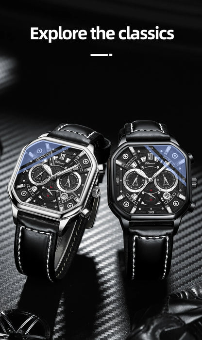 CHENXI High Quality Multifunctional Business Leisure Watches For Man Square Dial Leather Strap Quartz Wristwatches Clock Gifts