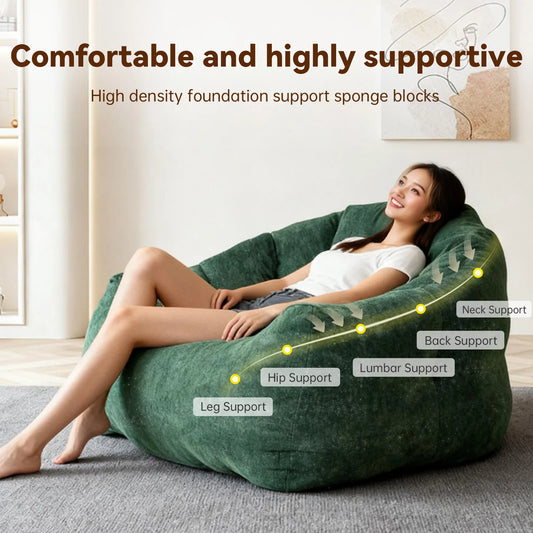 Adult bean bag chair, ultra-large, boneless sofa; reading chair with rabbit fur fabric; living room furniture, memory foam lazy - Merit Sell