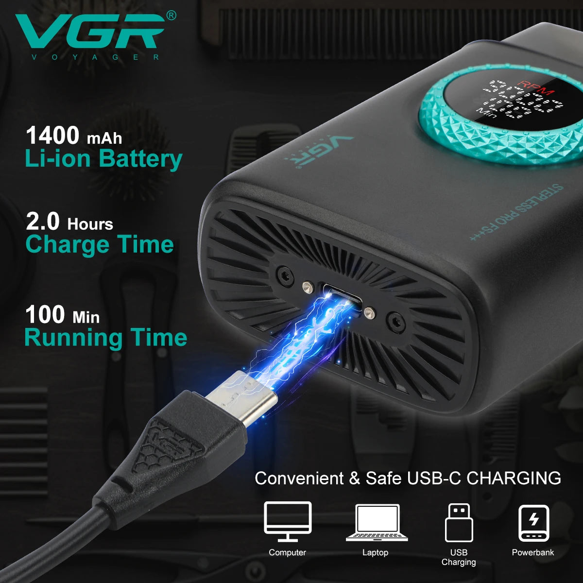 VGR Electric Shaver Professional Razors Reciprocating Foil Shaver Rechargeable Beard Trimmer Metal Shaving Machine for Men V-378