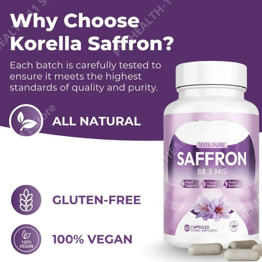 100% Saffron Capsules 88.5mg Crocus Sativus L Flower Extract with Crocin Safranal Natural Plant Extract Daily Health Supplement