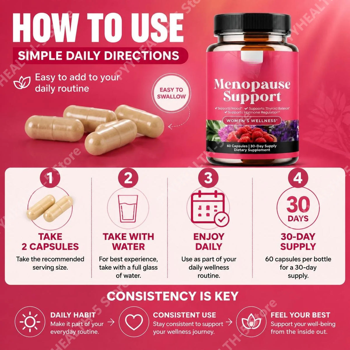 Women's Menopause Support Capsules with Dong Quai & Lemon Balm for Mood, Sleep and Hot Flash Support 60 Capsules