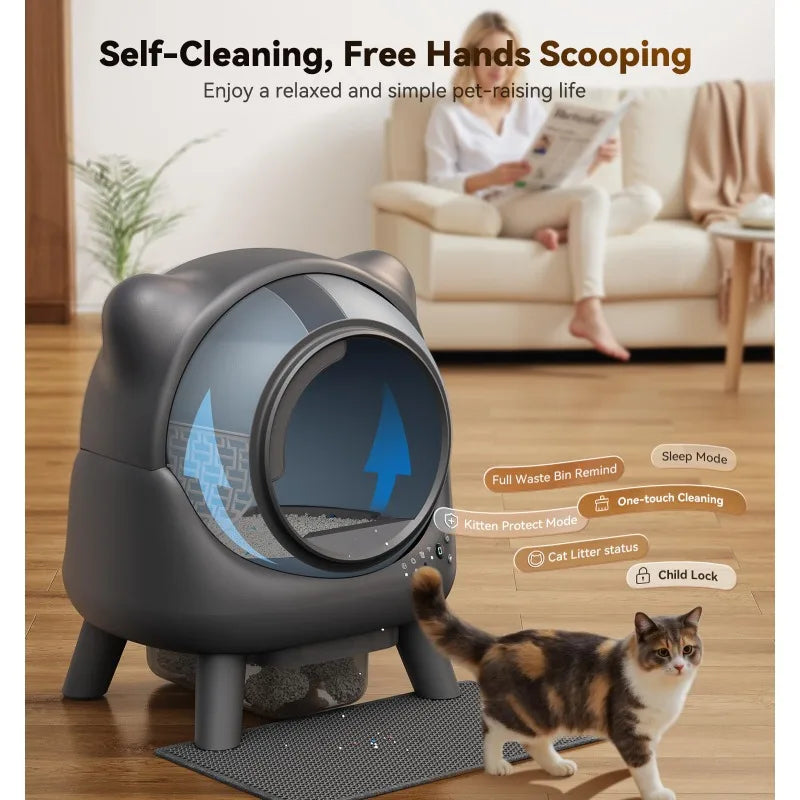 Els-pet  Automatic Litter Box Odor Control Robot, Cat Ears Design, 65L APP Real-Time Monitor, Safety Sensors, with 1 Trash Bag