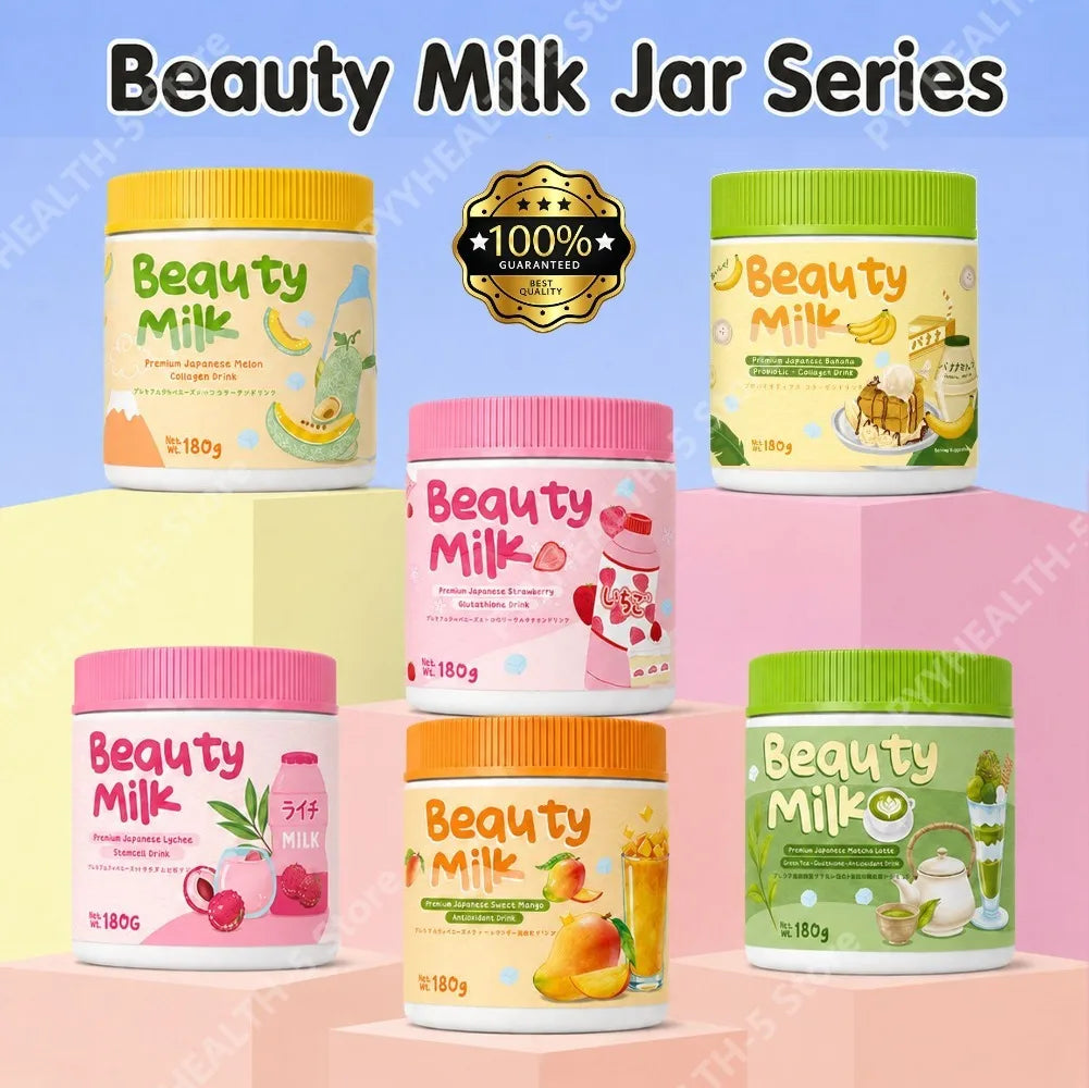 Beauty Milk Collagen Powder with Glutathione Hydrolyzed Marine Collagen Vitamin C Support Antioxidant and Skin Glow Net 180g Jar