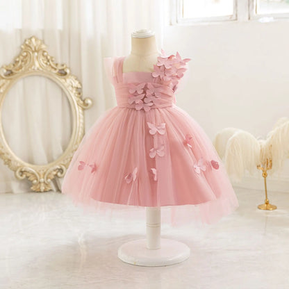 HETISO Baby Girls 1st Birthday Baptism Dress Kids Princess Wedding Party Ball Gowns for New Year 3D Butterfly Mesh