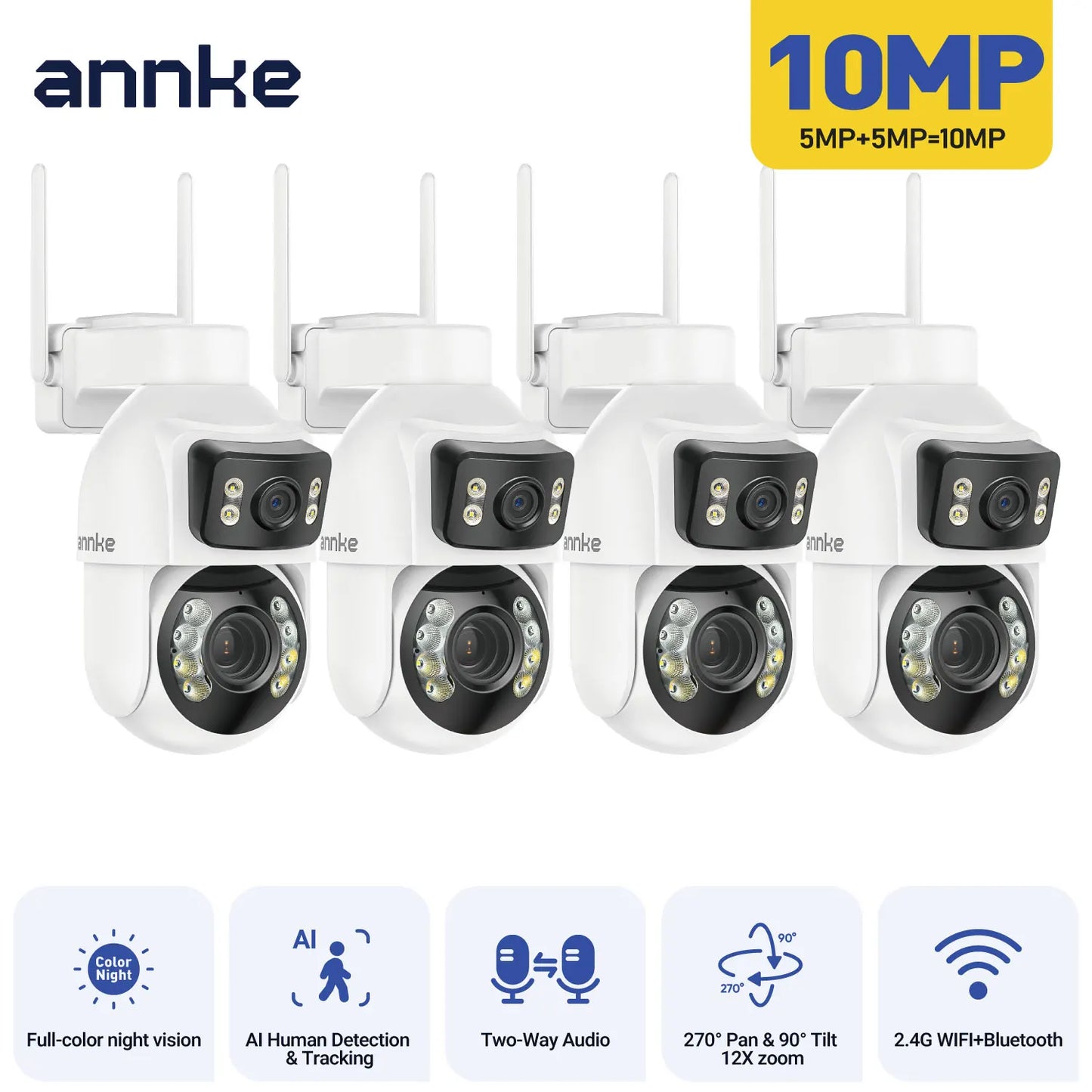 ANNKE WCD1012 10MP Dual Lens PTZ Camera 2.4G 12X wifi security camera Color Night Vision 1/2/4 PCS outdoor surveillance camera