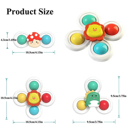 3PC Set Suction Cup Spinning Cartoon Animal Spinner Toys For Kids Window High Chair Tray Bath Table Travel for Children Gift