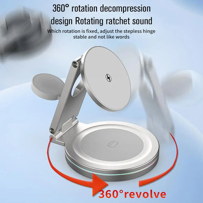 Wireless Charging Station Anti-Skid Adjustable Charging Dock Zinc Alloy Phone Watch Charging Stand With 360 Rotation Design