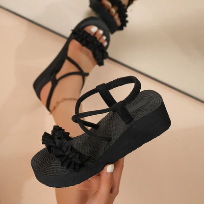 Women Summer Wedges Sandals Light Weight Comfortable Platform Shoes Thick Sole Bohemia Style Girls Student Beach Daily Sandalias