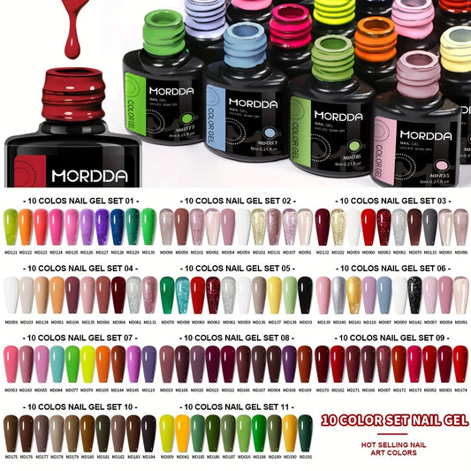 MORDDA 10pcs 6Ml Nail polish set New Spring/Summer popular color 10colors exclusive for nail salon High saturation color gel