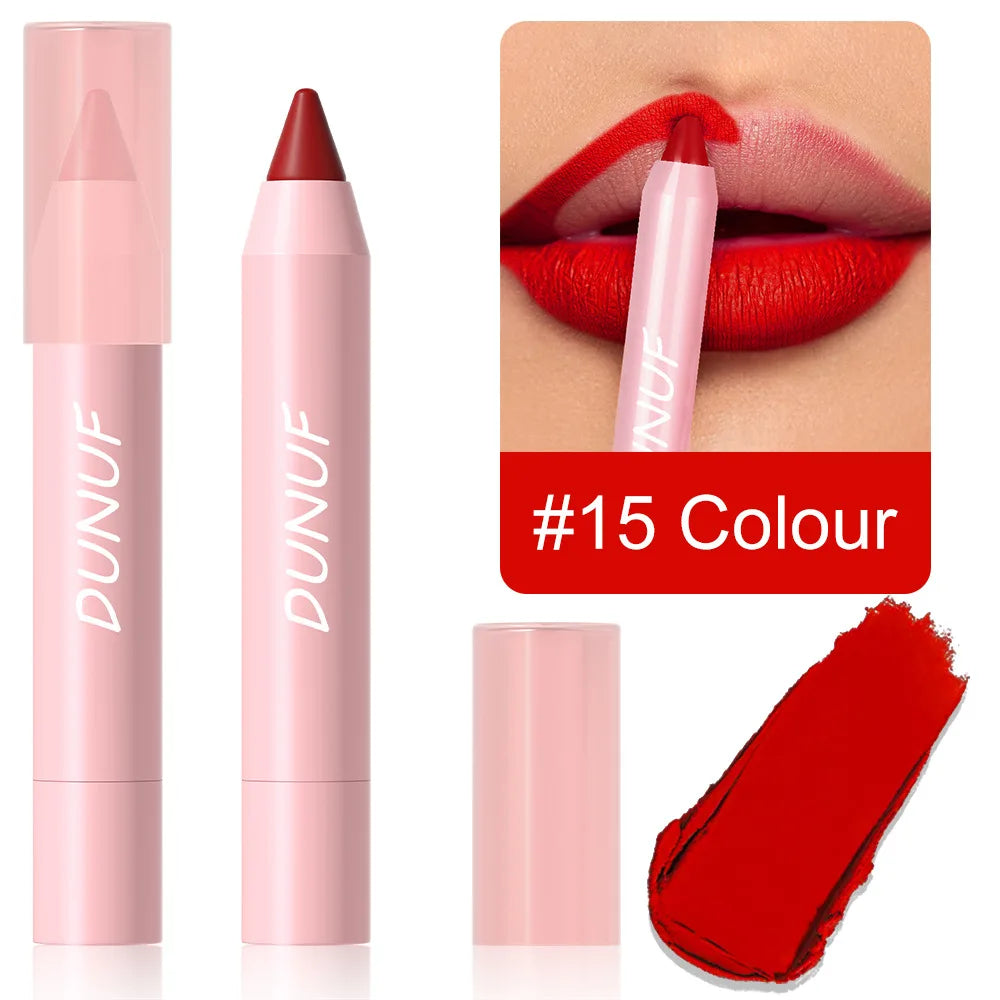 18-Colors Lipstick Pencil Waterproof Sexy Red Matte Contour Tint Lipstick Lasting Non-stick Cup Lipliner Pen Lip Makeup Cosmetic - Merit Sell