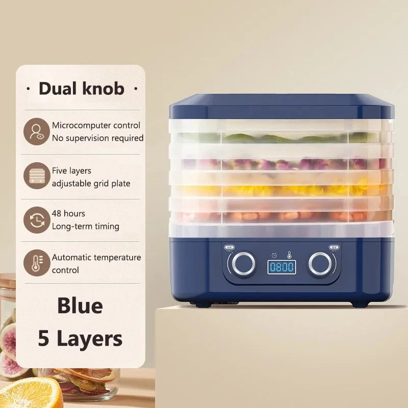 DMWD Food Dehydrator 5 Trays Dried Fruit Vegetable Herb Meat Drying Machine Electric Yogurt Maker Pet Snacks Air Dryer Oven EU