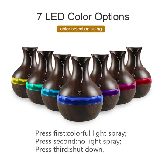 Mini USB Diffuser Air Humidifier with 7-Colors LED night light Aromatherapy Diffuser 300ml Cool Mist Maker for home bedroom